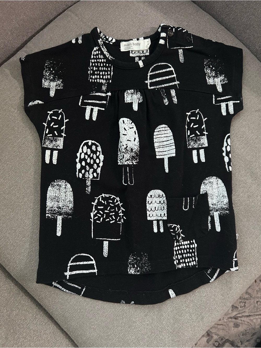 Miles Baby Black Popsicle-Print Short Sleeve Tee for Kids